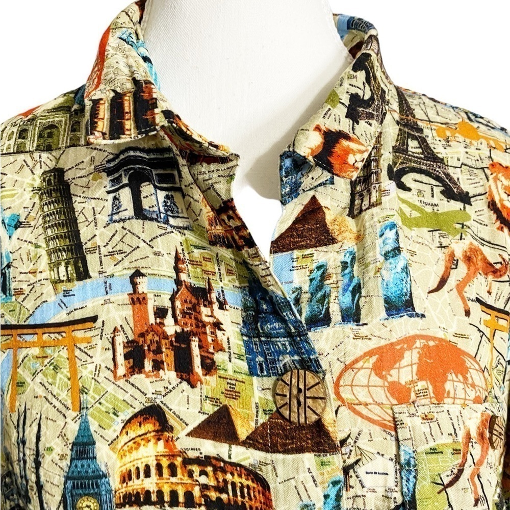 John Mark Top Womens World Traveler Tunic Multicolor Novelty Wire Collar - Picture 3 of 13
